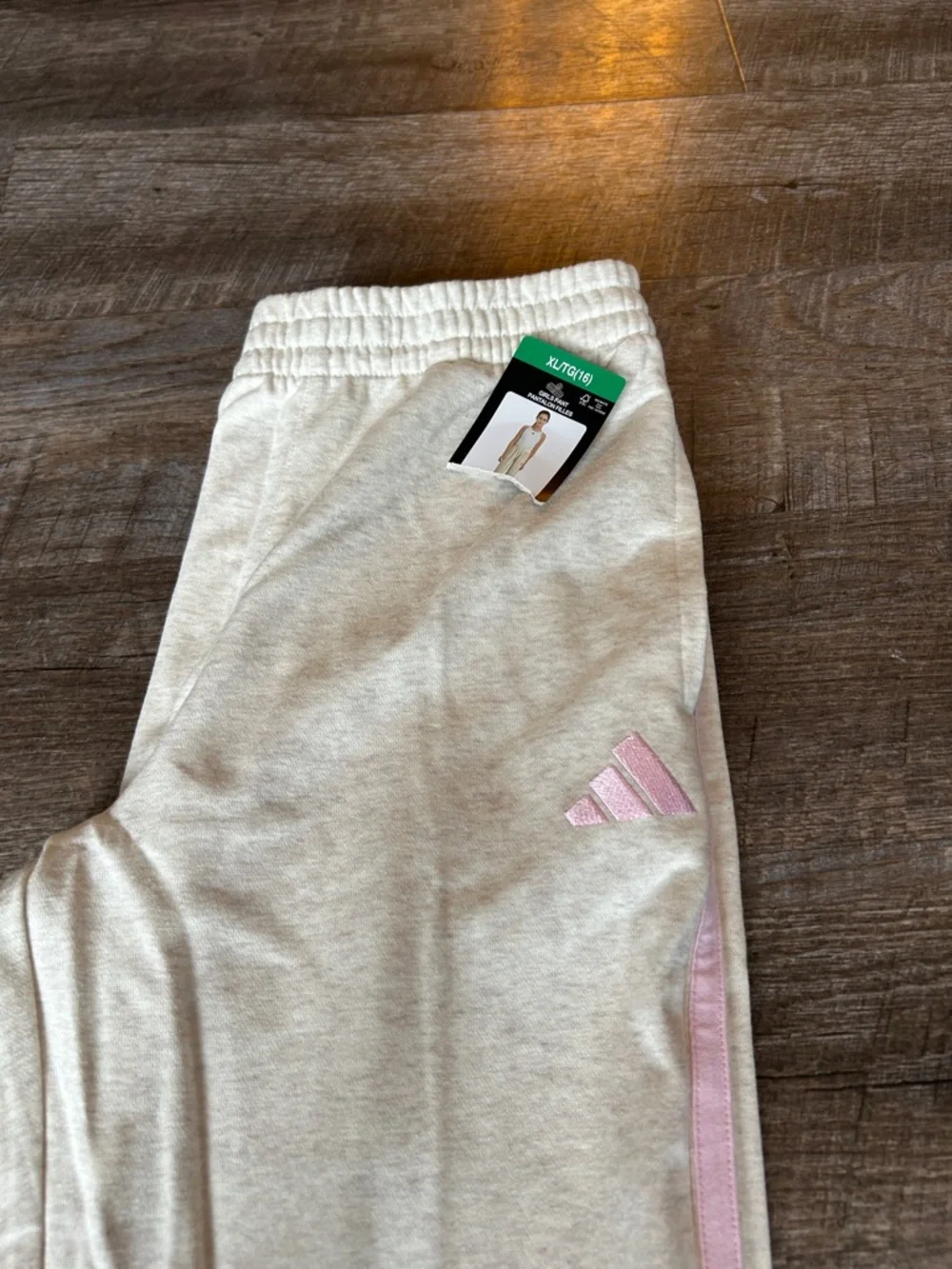adidas Cream Sweatpants with Pink Side Stripe - Picture 2 of 2